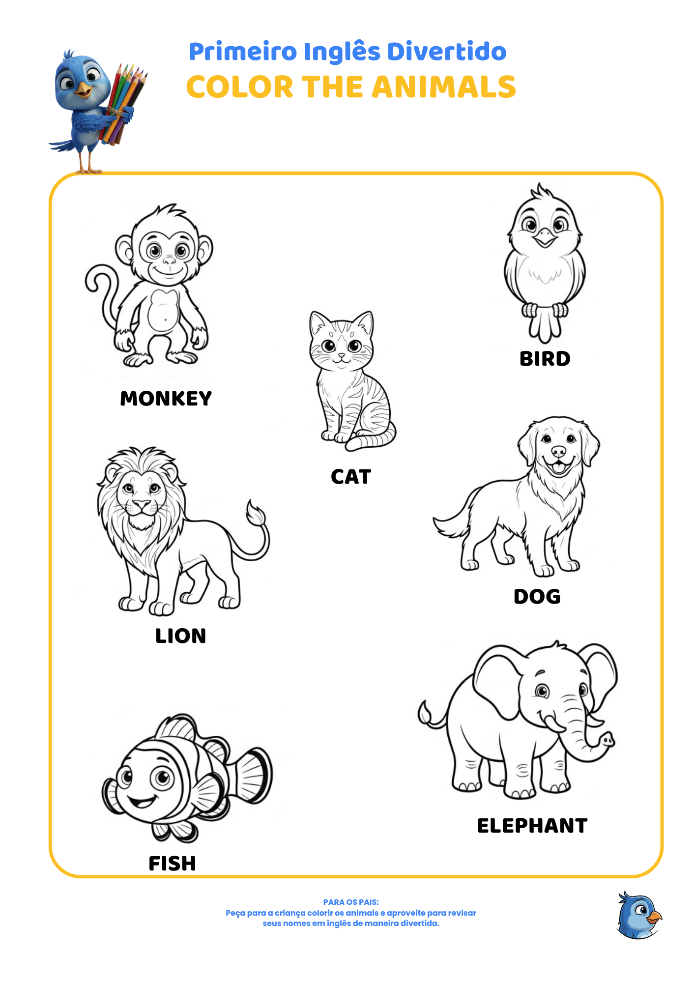 Exemplo de exercício infantil em inglês